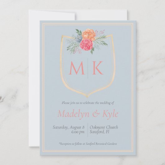 Wappen-Hochzeit mit Aquarellblumen Einladung (Vorderseite)