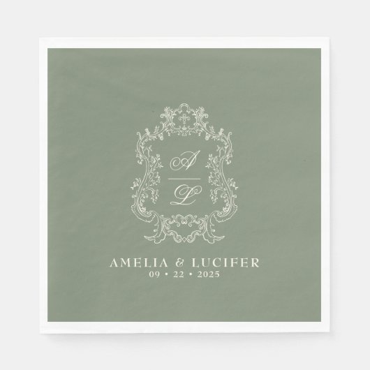 Wappen-Hochzeit mit grünem und Elfenbeinflor Serviette (Vorderseite)