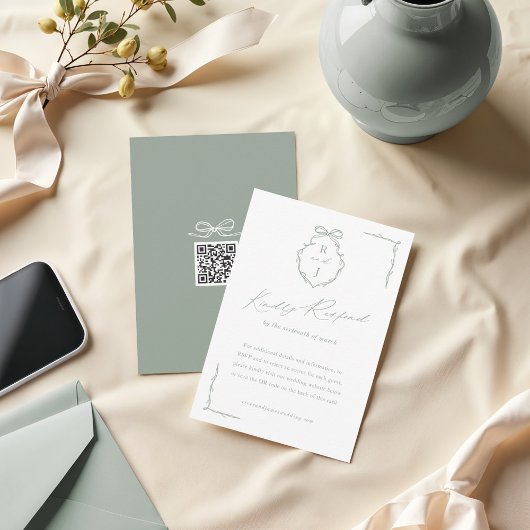 Wappen-Hochzeit mit handgezeichnetem Bow und Ribbo RSVP Karte