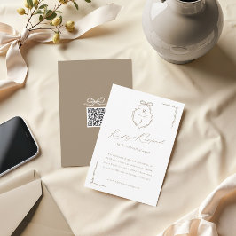 Wappen-Hochzeit mit handgezeichnetem Bow und Ribbo RSVP Karte