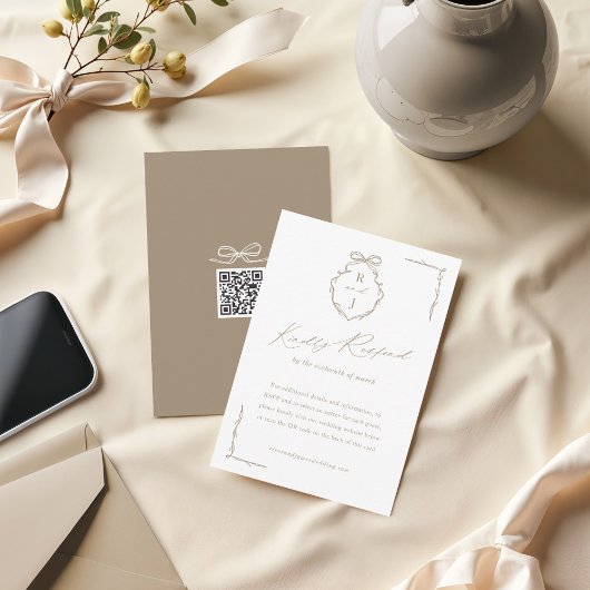 Wappen-Hochzeit mit handgezeichnetem Bow und Ribbo RSVP Karte