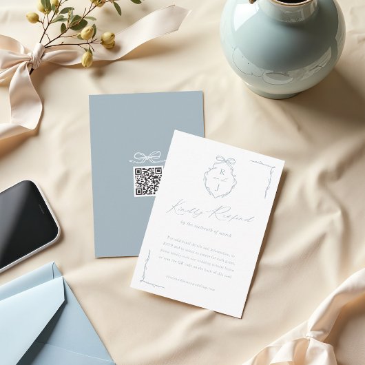 Wappen-Hochzeit mit handgezeichnetem Bow und Ribbo RSVP Karte