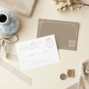 Wappen-Hochzeit mit handgezeichnetem Bow und Ribbo RSVP Karte
