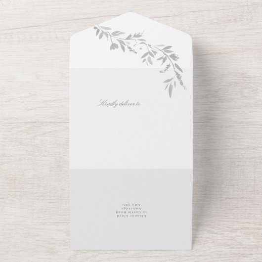 Wappen-Hochzeit mit klassischem Leafy Monogram All In One Einladung (Außenbereich)