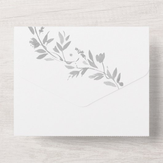 Wappen-Hochzeit mit klassischem Leafy Monogram All In One Einladung (Rückseite)