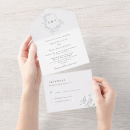 Wappen-Hochzeit mit klassischem Leafy Monogram All In One Einladung