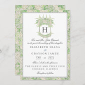 Wappen-Hochzeit von Aquarellgrün und Weiß Einladung (Vorne/Hinten)