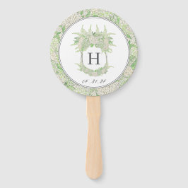 Wappen-Hochzeit von Aquarellgrün und Weiß Fächer