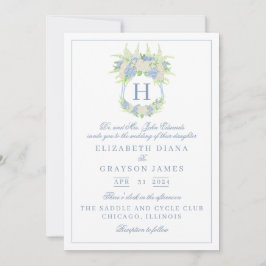 Wappen Hochzeit von Wasserfarbe Blau und Weiß Hydr Einladung