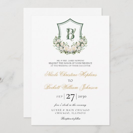 Wappen Hochzeit von weißen Blume Einladung (Vorne/Hinten)