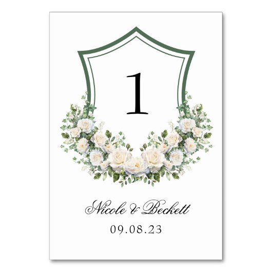 Wappen Hochzeit von weißen Blume Tischnummer (Vorderseite)