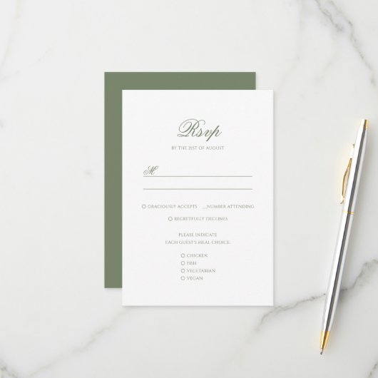 Wappen Hochzeitsfeige mit weißem und grünem Leaf RSVP Karte (Vorderseite/Rückseite Beispiel)