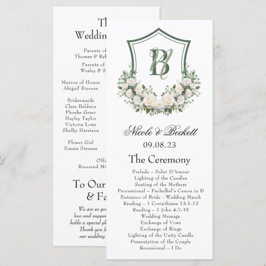 Wappen Hochzeitsprogramm für Weiße Blume Programm (Vorne/Hinten)