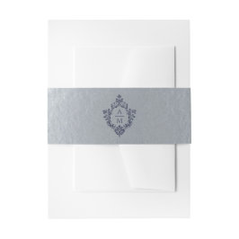 Wappen Imitate Silver Foil Vintag Monogram Navy Bl Einladungsbanderole