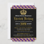 Wappen Lila goldenes LöwenEmblem Geburtstag Einladung (Rückseite)