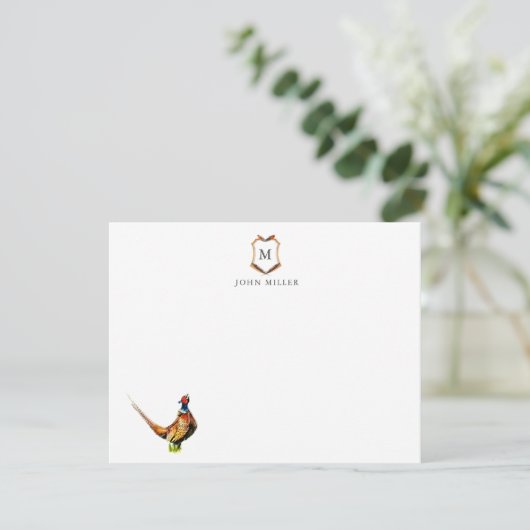 Wappen mit Federn Mit Monogramm flach Dankeskarte (Stehend Vorderseite)