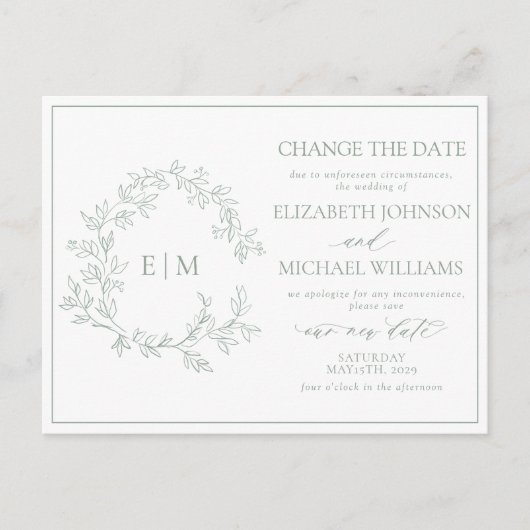 Wappen mit grüner Blattfarbe Ändern Sie das Datum Einladungspostkarte (Vorderseite)