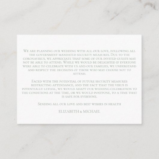 Wappen mit grüner Blattfarbe Monogramm Coronavirus Begleitkarte (Rückseite)