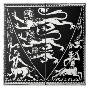Wappen mit Löwen und Zentauren Antik Vintage Fliese