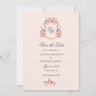 Wappen mit Monogramm floral Save the Date Einladung