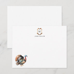 Wappen mit monogrammiertem Truthahn-Vogel  Dankeskarte