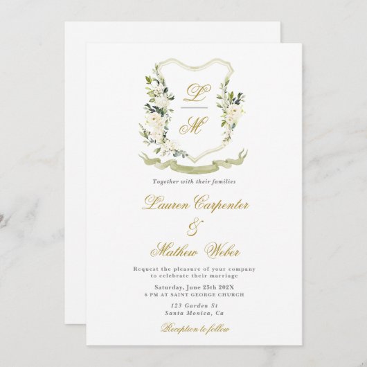 Wappen mit weißer Wasserfarbe Hochzeitsreise Einladung (Vorne/Hinten)