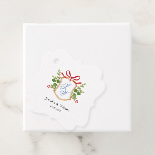 Wappen mit Wintergrün mit Monogramm Hochzeit Geschenkanhänger (Beispiel)