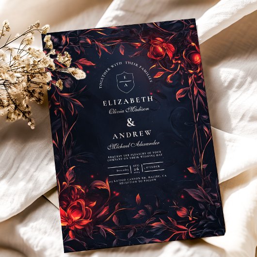 Wappen Monogram Art Nouveau Floral Wedding Einladung