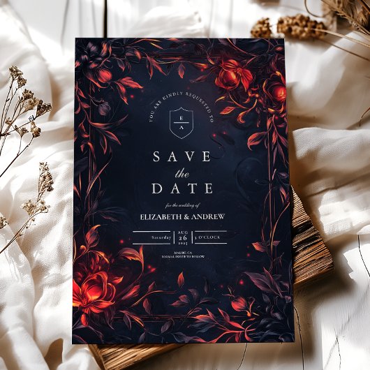 Wappen Monogram Art Nouveau Floral Wedding Save The Date