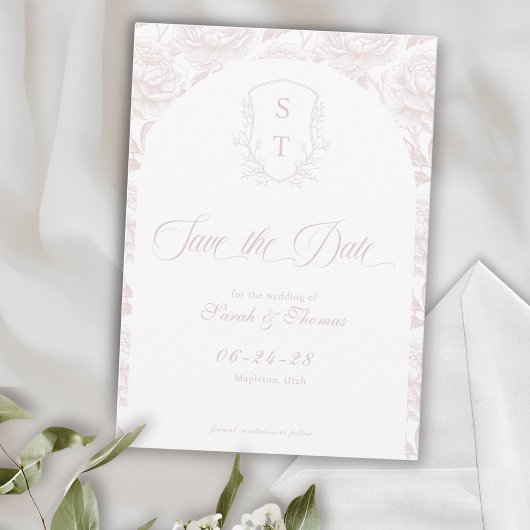 Wappen Monogram Blush Pink Script Save The Date
