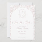 Wappen Monogram Blush Pink Script Save The Date (Vorderseite)