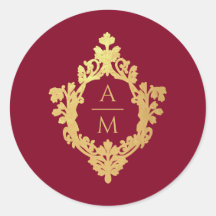 Wappen Monogram Burgundy Imitats Gold Vintage Wedd