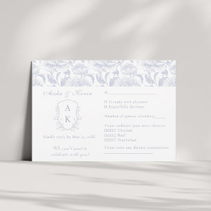 Wappen Monogram Dusty Blue Wedding Landschaft RSVP Karte