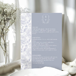 Wappen Monogram Dusty Blue Wedding Menu Card Menükarte