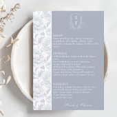 Wappen Monogram Dusty Blue Wedding Menu Card Menükarte