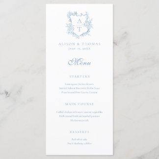 Wappen Monogram Dusty Blue Wedding Menükarte