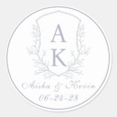 Wappen Monogram Dusty Blue Wedding Runder Aufkleber (Vorderseite)