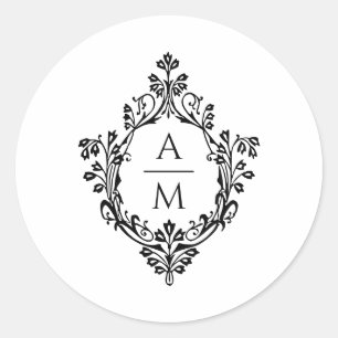 Wappen Monogram Elegant Black and White Wedding Runder Aufkleber
