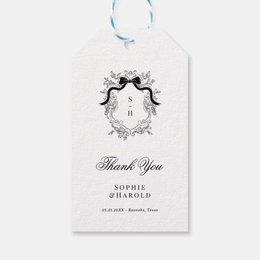 Wappen Monogram French Bow Ribbon Wedding Danke Geschenkanhänger (Rückseite)