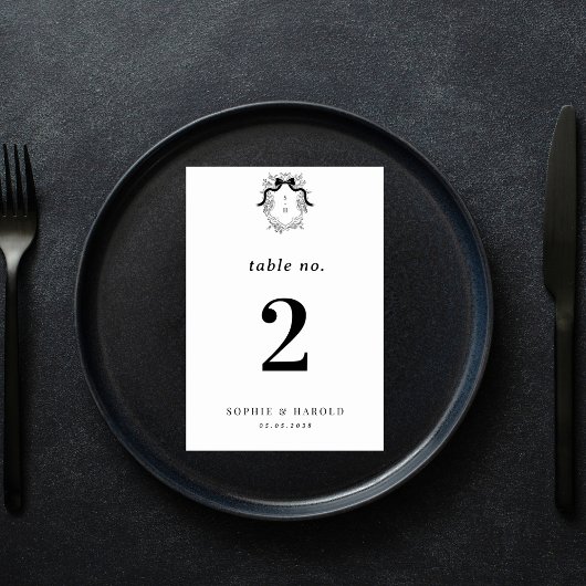 Wappen Monogram French Coquette Bow Formal Wedding Tischnummer