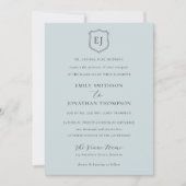 Wappen Monogram Initials Dusty Blue Formal Wedding Einladung (Vorderseite)