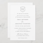 Wappen Monogram Initials Gray Text Formal Wedding Einladung (Vorne/Hinten)