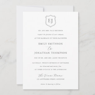 Wappen Monogram Initials Gray Text Formal Wedding Einladung