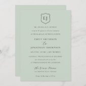Wappen Monogram Initials Sage Green Formal Wedding Einladung (Vorne/Hinten)