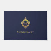 Wappen Monogram Navy Blue Imitats Gold Elegant Ini Fußmatte (Vorderseite)