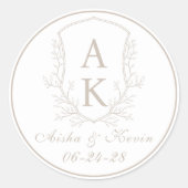 Wappen Monogram Pale Taupe Hochzeit Runder Aufkleber (Vorderseite)