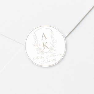Wappen Monogram Pale Taupe Hochzeit Runder Aufkleber