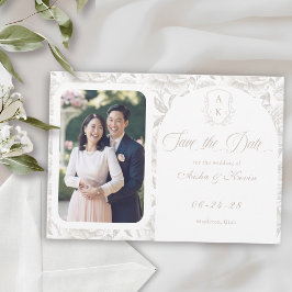 Wappen Monogram Pale Taupe Script Foto Save The Date