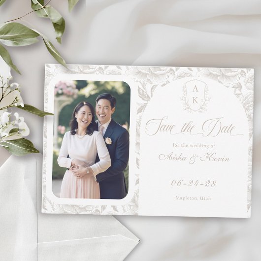 Wappen Monogram Pale Taupe Script Foto Save The Date