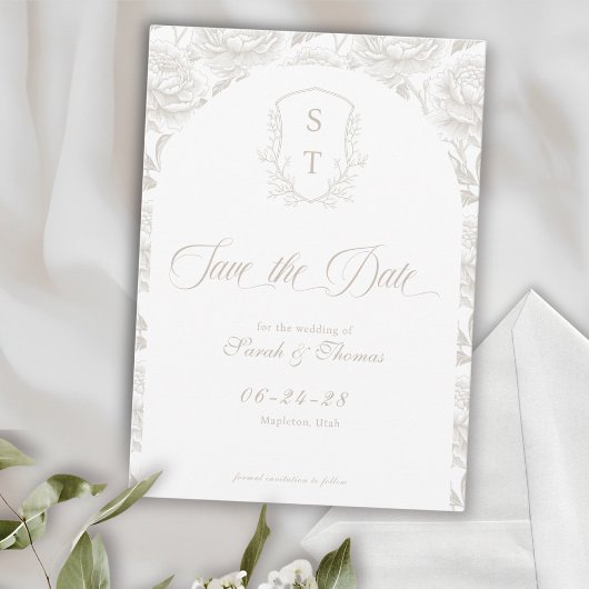Wappen Monogram Pale Taupe Script Save The Date